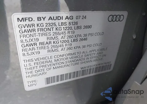 2024 Audi Q3 Premium Plus 45 Tfsi S Line Quattro Tiptronic z USA, uszkodzony, nr VIN WA1EECF37R1179262